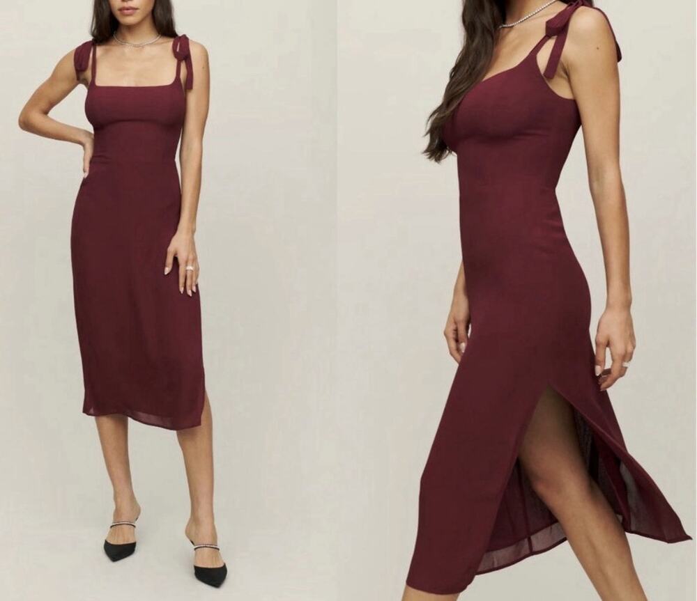 Reformation Besse Tie Strap Midi Dress In Plum Red Size 4 NWT MSRP: $248